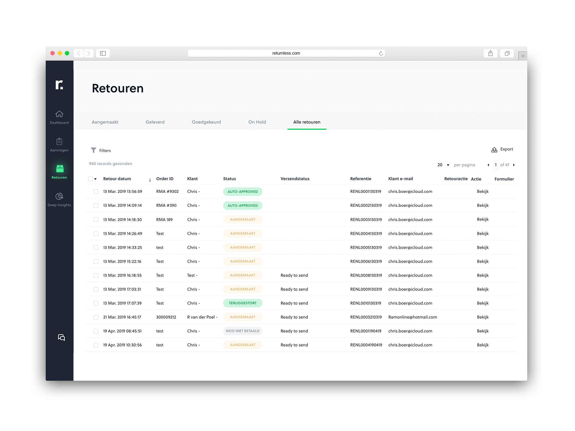 Retourportal - browser Retourportal - browser