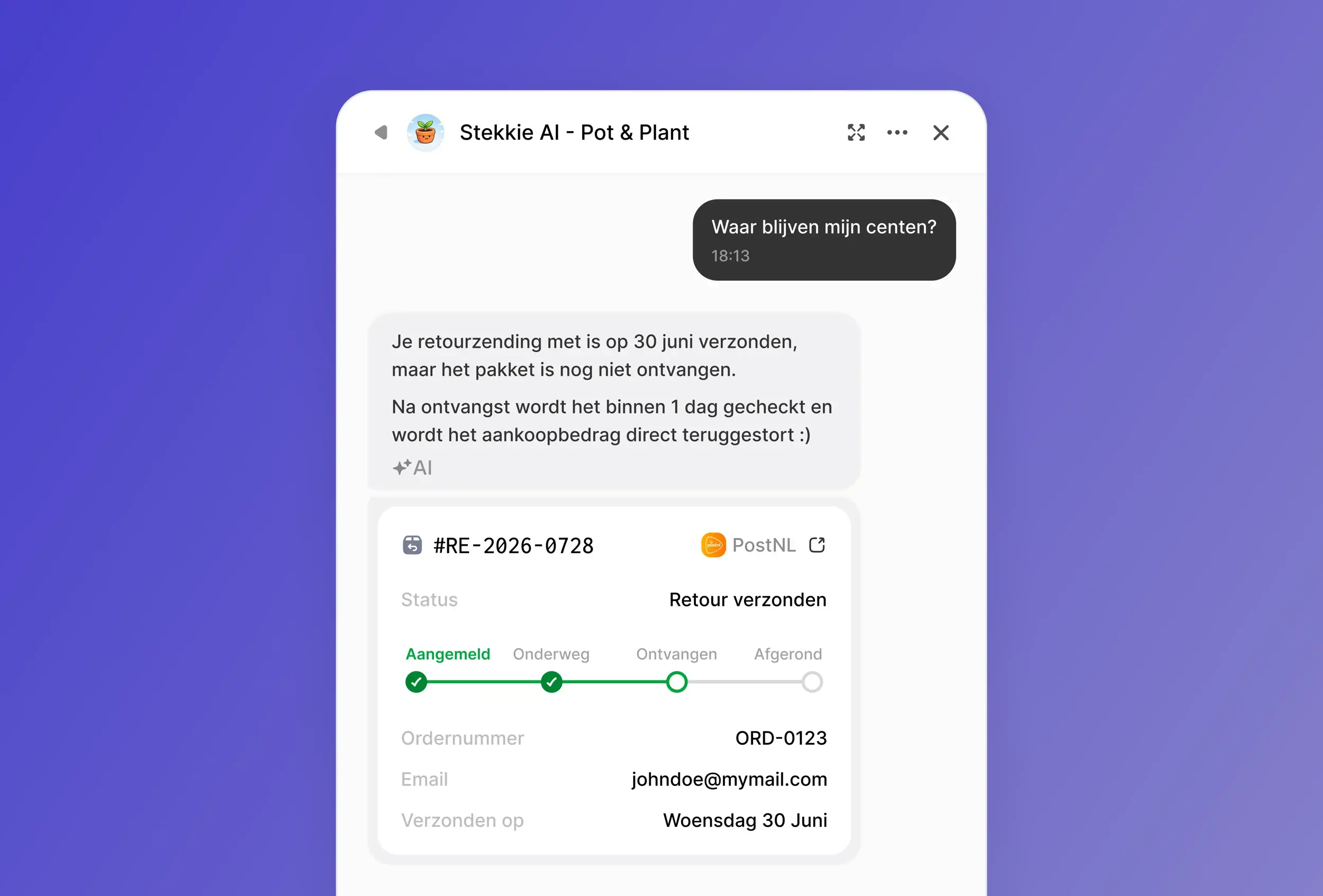 Return status card - Sleak.chat